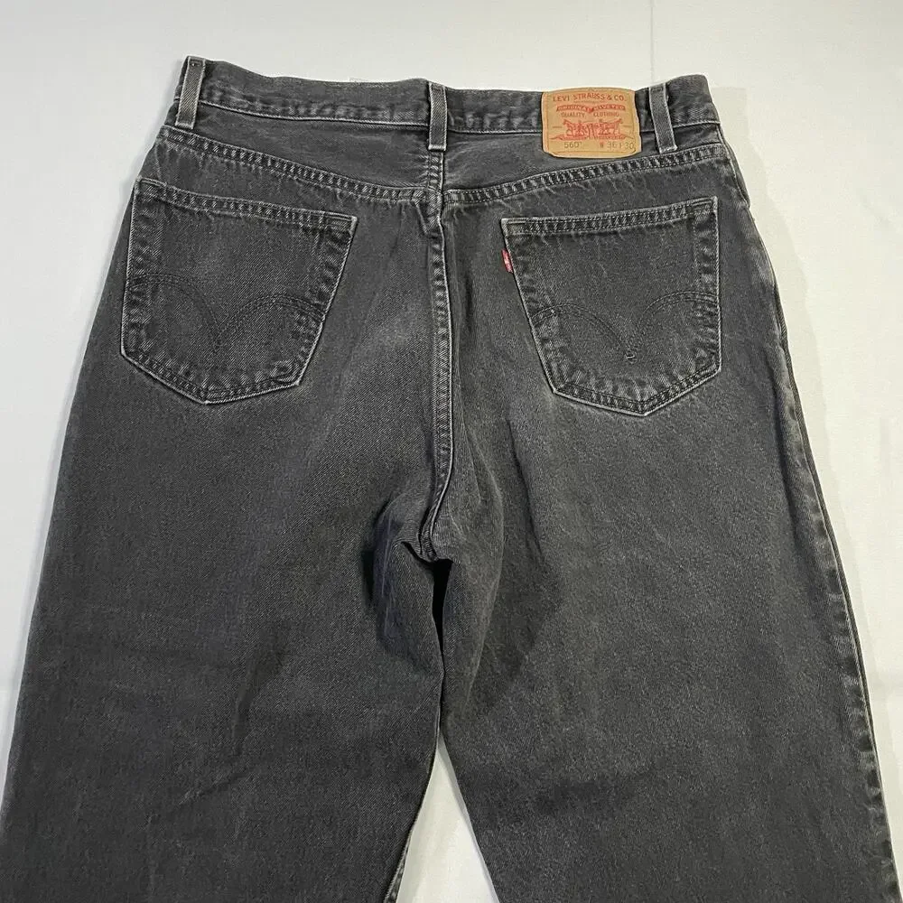 Vintage Levis 560 Black Jeans 36x30 Mens Actual 34x27 Loose Tapered Y2K